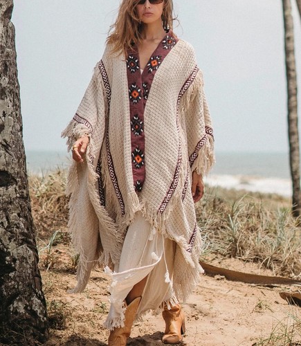 Boho poncho ethno creme goa - boho,